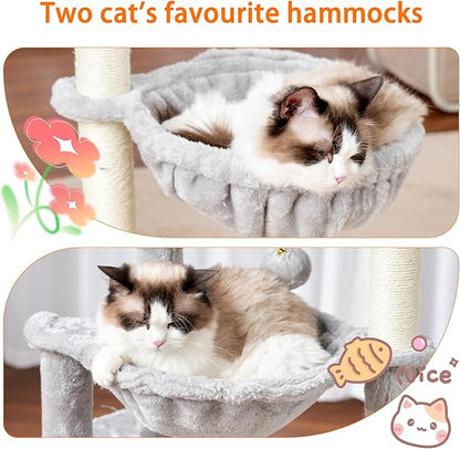 Heybly Cat Tree, 39.4 Inches Tower Condo with Scratching Post, Cat Tower for Indoor Cats, Fully Wrapped Sisal Pole, Soft Platform, 2 Baskets and Dangling Toy, Light Gray HCT006SW