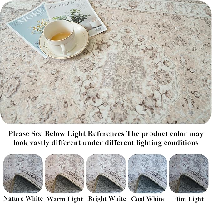 Washable 3x8 Kitchen Runner Rug: Indoor Oriental Hallway Carpet Low-Pile Stain Resistant Entryway Bathroom Area Rug Non Slip Vintage Soft Floor Mat for Living Room Bedroom Boho Home Decor(3x8,Beige)