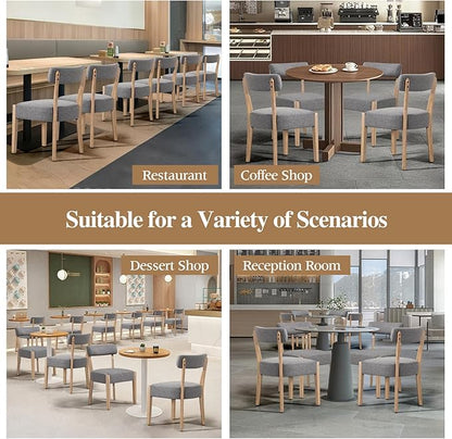 Dining Chairs Set of 4,Mid-Century Modern Wooden Kitchen Chairs with Linen Upholstery - Low-Back Woven Design for Kitchen & Dining Room,Grey Fabric
