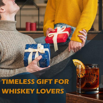 Cruise Lovers Gifts Old Fashioned Whiskey Glasses, Cruising Gifts for BFF Bestie, Cruising Besties 10 oz Rocks Barware Cup for Cocktail Drinks Scotch Bourbon Liquor