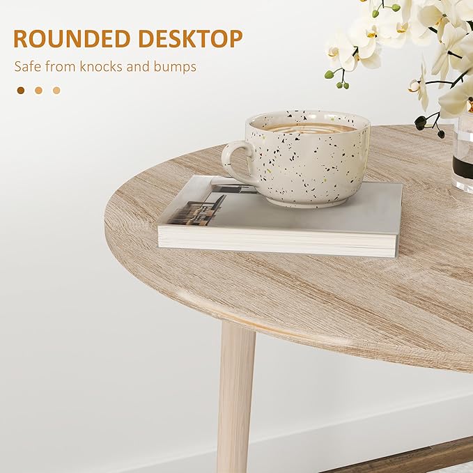HOMCOM 35" Small Kitchen Table, Collapsible Drop Leaf Table for Small Spaces, Round Folding Dining Table with Solid Wood Legs for Kitchen, Dining Room, Oak