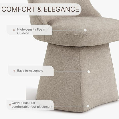 Swivel Dining Chairs Set of 4, Upholstered Mid Century Modern Deskchair with High Back, Linen Fabric Kitchen Chairs for Dining Room, Bedroom, Dressing Room, Khaki