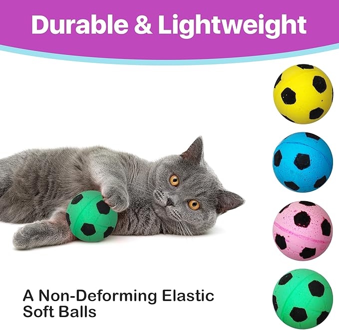 SPOT Sponge Soccer Ball Cat Toys - Interactive and Colorful Plush Toy, Fun for Cats and Kittens to Bat and Chase, Keep Cats Entertained - 1.5" Assorted 4- Pack