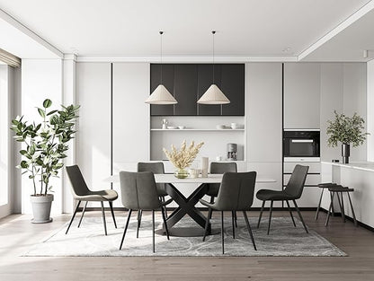 POVISON 71" Modern Dining Table for 4-6 People, Matte White Sintered Stone Table Top with X-Shape Carbon Steel Pedestal, Large Rectangular Table for Kitchen Living Room