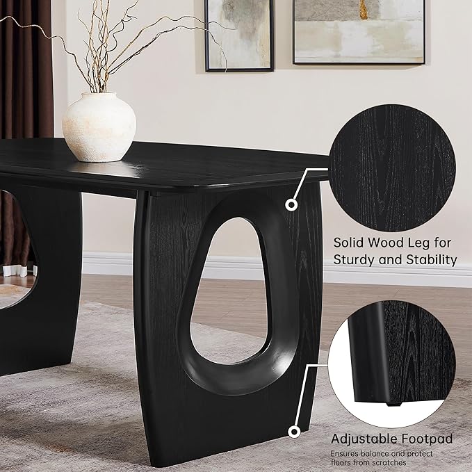 Morden Fort Modern Dining Table for 4-6 People,68'' Rectangle Dining Table, Kitchen Table with Pedestal Base, Dinner Table for Dining Room, Kitchen, Living Room (Black)