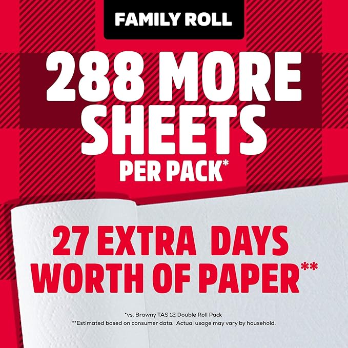 Brawny Tear-A-Square 3-Ply Paper Towels, 12 XL Family Rolls = 30 Regular Rolls, Strong, Absorbent, and Durable with 3 Sheet Sizes (Quarter, Half, Full)