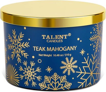 Fall Scented Candles for Home, 10.9oz 3 Wicks Aromatherapy Candle,25hrs burn time, Autumn Scented Candle Gift for Men and Women, Teak Mahogany, TCGG8100A-C