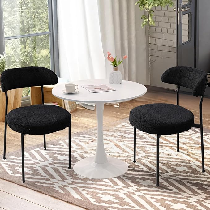 SoarFlash Kitchen Table and Chairs for 2, 31.5" Dining Table Set for 2 with Boucle Upholstered Chairs, 3 Piece Round Kitchen Table Set, Dining Room Table Set for Small Space, Apartment, Black/White