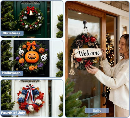 Wreath Hangers for Front Door,Suction Cup Hooks for Shower,Removable No-drill Suction Cup Hook for Door Wreaths/Glass Window/kitchen,Ideal for Holiday/Christmas Door Decoration(2 pcs - 4 suction cups)