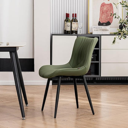 Kidol & Shellder Bean-Green Dining Chairs Set of 2,Upholstered Mid Century Modern Kitchen&Dining Room Chair with Back,Ergonomic Armless Vanity&Living Room Chair with Metal Legs