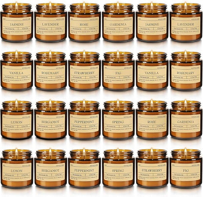 Scented Candle Set 24 Pack, Candle for Home Scented, Odor Eliminating, Stress Relief, Long Lasting Soy Wax Gift Set
