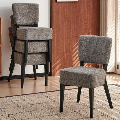 Howtek Modern Dining Chairs Set of 4 with 6.3" Thick Seat Cushions, Space-Saving Stackable Upholstered Kitchen Chairs, Ergonomic Backrest & Black Metal Legs, Grey