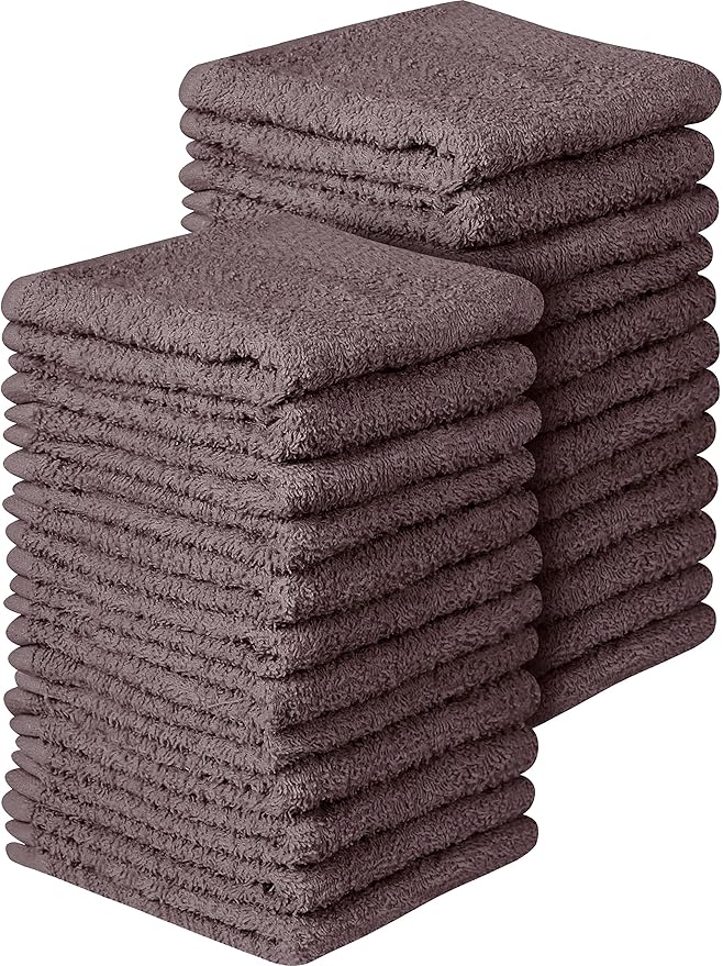 Towel and Linen Mart 100% Cotton - 24 Pack Wash Cloth Set -Grey Color Flannel Face Cloths, Highly Absorbent and Soft Feel Fingertip Towels (Grey, Pack of 24)