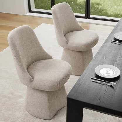 Swivel Dining Chairs Set of 4, Upholstered Mid Century Modern Deskchair with High Back, Linen Fabric Kitchen Chairs for Dining Room, Bedroom, Dressing Room, Khaki