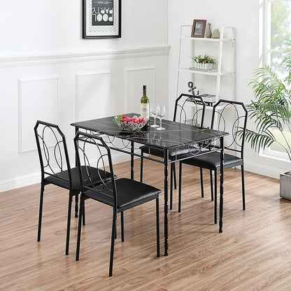 VECELO 5 Piece Dining Table Set for 4, Dinette with Chairs for Kitchen, Breakfast Nook, Small Space,Easy Assembly
