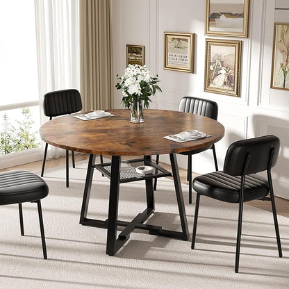 Round Dining Table for 2-4 People,42 Inch Dining Room Table,Modern Circle Kitchen Table with Storage Shelf and Metal Legs for Dining Room,Kitchen,Vintage(Table Only)