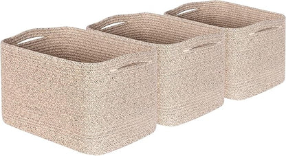 MINTWOOD Design 3-Pack Decorative Woven Storage Baskets for Shelves, Cube Bin Box for Organizing Books, Shoes, Dog Toys, Pantry Closet and Living Room Organizer, Oatmeal Brown