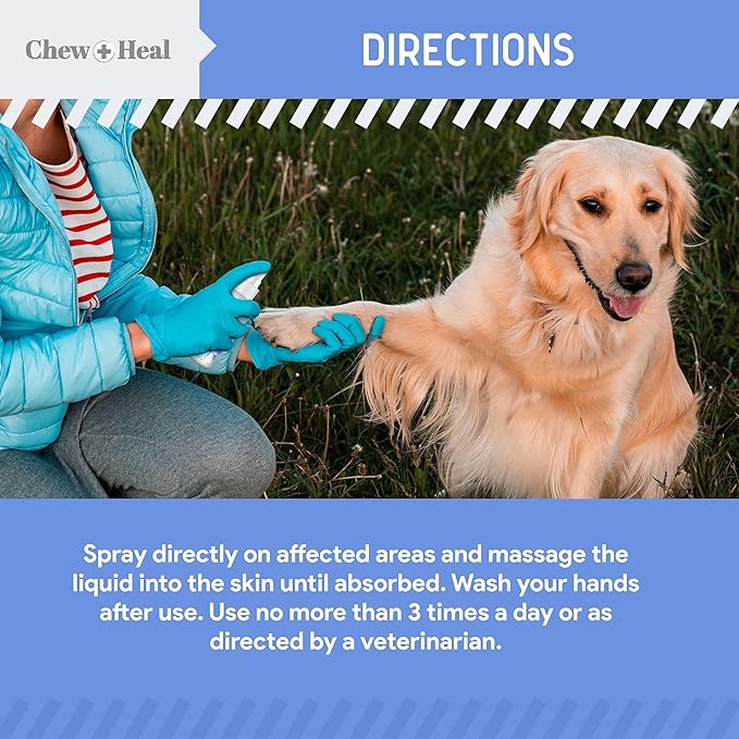 Chew + Heal Labs Medicated Dog Paw Spray - 8 oz Advanced Chlorhexidine Hot Spot Treatment Spray with 1% Ketoconazole 2% Chlorhexidine for Dogs - Good for All Breeds - Made in the USA