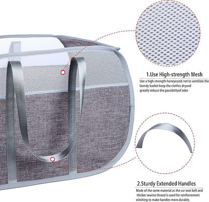 Pop Up Laundry Hamper，with Durable Handles collapsible laundry basket，Easy to Open and Fold for college Dorm,kids room，travel (Gray)…