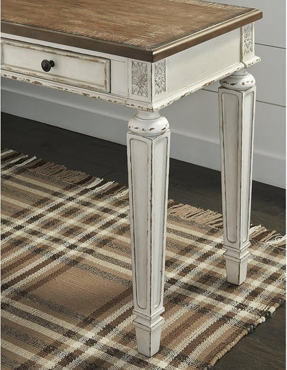 Signature Design by Ashley Realyn Farmhouse 60" Home Office Desk with USB Charging, Chipped White