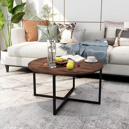 Round Coffee Table Kitchen Dining Tables Modern Leisure Tea Table Office Conference Pedestal Desk Rustic Brown