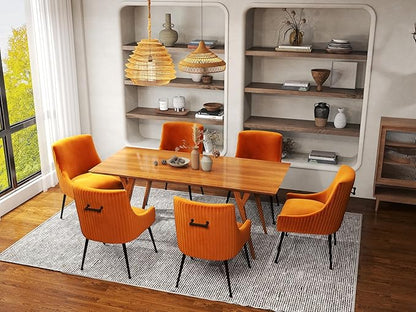 Velvet Dining Chairs Set of 6,Orange Upholstered Living Room Chairs with Black Metal Legs, Modern Tufted Accent Chairs for Living Room, Study Room, Kitchen