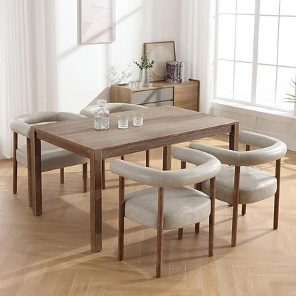 PU Leather Dining Chairs Set of 6, Modern Upholstered Dining Chair, Curved Backrest Kitchen Chairs Accent Chair Armchairs with Natural Wood Legs, Grey
