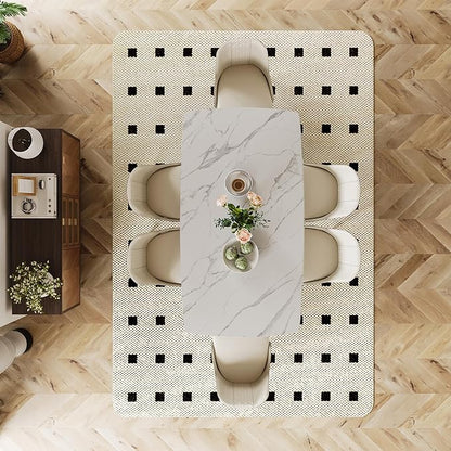 POVISON 71" Modern Dining Table for 4-6 People, Matte White Sintered Stone Table Top with X-Shape Carbon Steel Pedestal, Large Rectangular Table for Kitchen Living Room
