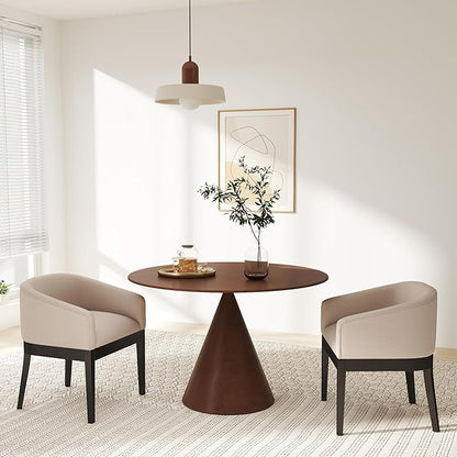 Mid-Century Modern Beige Dining Chairs Set of 6, Linen Upholstered Kitchen Dining Room Chairs with Black Wood Legs, Curved Backrest Armchairs, Beige
