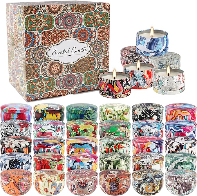 36 Pack Scented Candles Set for Home, Relaxing Stress Relief, Aromatherapy - Natural Soy Wax and Fragrance - Gifts for Women, Mom, Best Friend, Wife, Birthday