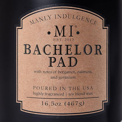 Manly Indulgence Bachelor Pad Scented Candles for Men, 2 Wick, 16.5 oz Premium Soy Blend Wax, 60H Burn, Candles for Home Scented - Made in The USA