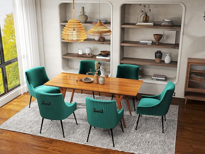 Velvet Dining Chairs Set of 2,Dark Green Upholstered Living Room Chairs with Black Metal Legs, Modern Tufted Accent Chairs for Living Room, Study Room, Kitchen