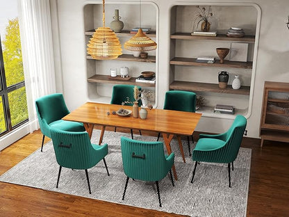 Dining Chairs Set of 4,Modern Velvet Accent Kitchen Chairs,Dark Green Striped Dining Chairs with Black Legs Upholstered Guest Chairs for Living Room/Kitchen/Restaurant/Study Room