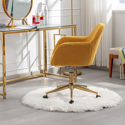 Goujxcy Fluffy Desk Chair, Faux Fur Vanity Chair Swivel Office Chair for Girls Women, Height Adjustable Cute Teddy Furry Makeup Chairs for Bedroom Home Office