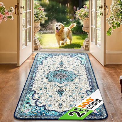 Hompet 2 Pack Super Absorbent Dog Door Mat for Muddy Paws, Washable Pee Pads for Dogs, Reusable Puppy Training Pads, Quick Dry Non-Slip Pet Entryway Rug, Leak-Proof Potty Pad for Indoor Floors 24x60