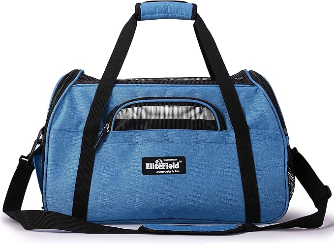 EliteField Soft Sided Pet Carrier (3 Year Warranty, Airline Approved), Multiple Sizes and Colors Available (17" L x 9" W x 12" H, Sapphire Blue)