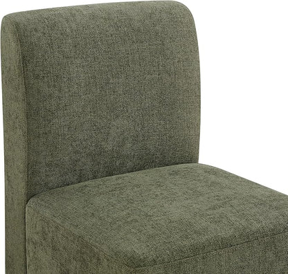 CHITA Dining Chairs with Casters Set of 2, FSC Certified Upholstered Armless Modern Rolling Dining Chairs with Rollers for Bedroom Reading Room Living Room, Moss Green