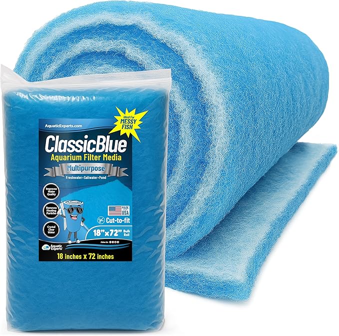 Aquatic Experts Classic Bonded Aquarium Filter Pad -18 Inches by 72 Inches by .75 Inch - Blue and White Aquarium Filter Media Roll Bulk Can Be Cut to Fit Most Filters, Made in USA (18" x 72")