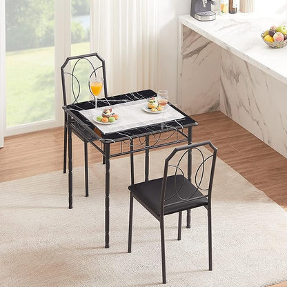 VECELO 3 Piece Dining Table Set for 2, Dinette with Chairs for Kitchen, Breakfast Nook, Small Space,Easy Assembly