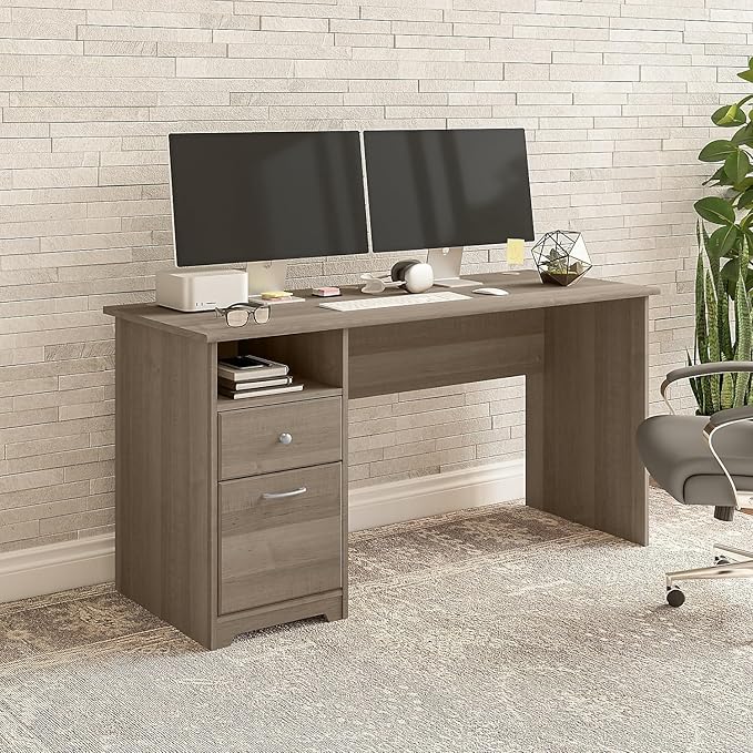 Bush Furniture Cabot 60W Computer Desk with Drawers in Ash Gray, Workstation and File Storage, Desktop with Organization Solutions for Home Office