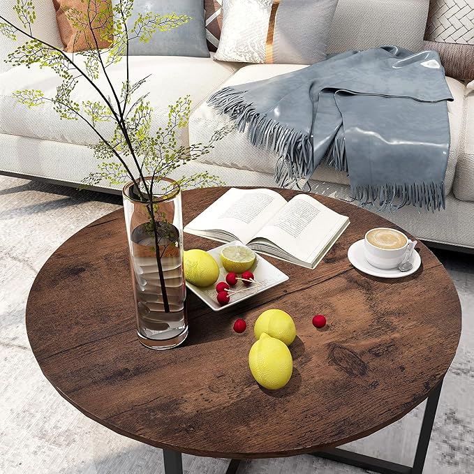 Round Coffee Table Kitchen Dining Tables Modern Leisure Tea Table Office Conference Pedestal Desk Rustic Brown