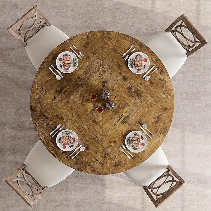 GAOMON Industrial Round Dining Table, 47 Inch Round Kitchen Table for 4, Dinner Table with Wooden Top and Metal Base for Dining Room, Living Room (New Rustic Brown, 47.2 in No Storage)