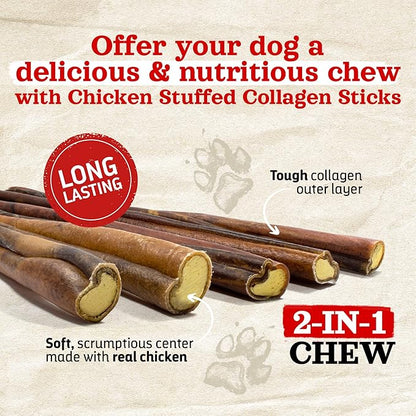 Natural Farm Chicken Stuffed Collagen Chews for Dogs (4-5 Inch, 10 Pack), Rawhide-Free Collagen Sticks, Odor-Free Natural Dog Chews, Long Lasting Treats for Small, Medium Dogs