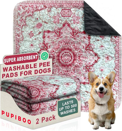 PUPIBOO Washable Pee Pads for Dogs and Cats - Super Absorbent Reusable Puppy Training Pads - 100% Waterproof, Leak-Proof & Non-Slip Whelping Pads for Pet Housebreaking