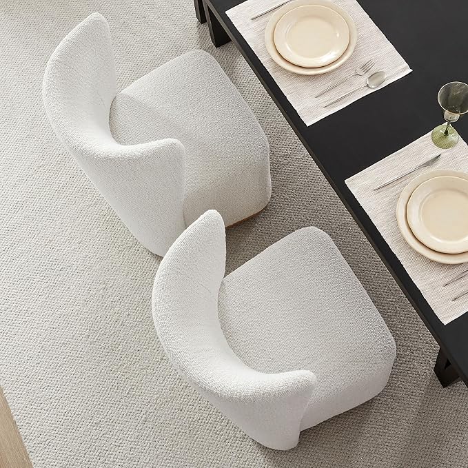 CHITA Upholstered Rolling Dining Chair on Casters Set of 2, FSC Certified Modern Fabric Dining Chair with Casters, Boucle Dining Chairs for Reading Room Kitchen Dining Room, Pearl