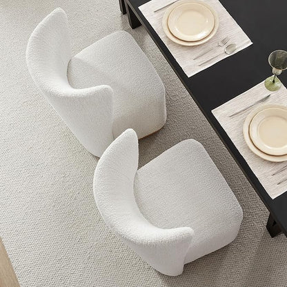 CHITA Upholstered Rolling Dining Chair on Casters Set of 2, FSC Certified Modern Fabric Dining Chair with Casters, Boucle Dining Chairs for Reading Room Kitchen Dining Room, Pearl