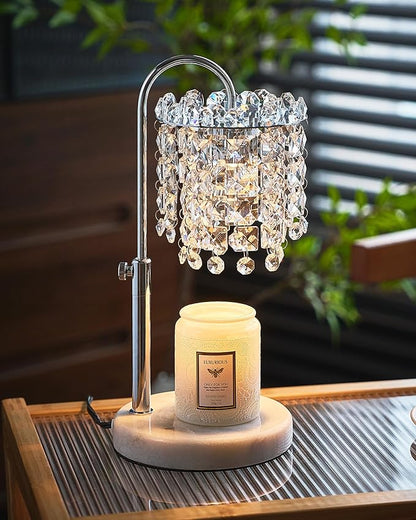 Candle Warmer Lamp with Timer Dimmer Adjustable Height Candle Warmer with Marble Base for Jar Candles, Crystal Candle Lamp with 3 Bulbs for New Home Decor, Women Mom Christmas Birthday Gifts, Silver