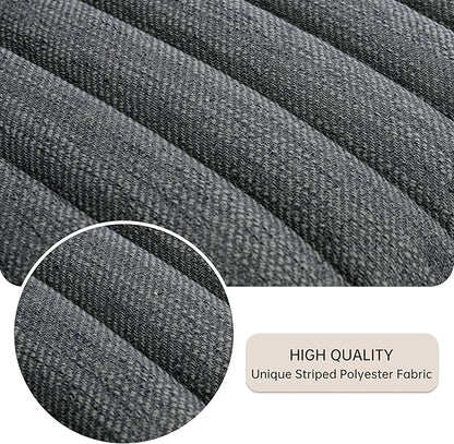 VKNOW Upholstered Dining Chairs Set of 6, Modern Dining Room Chairs with Stripe, Linen Kitchen Chair Dinner Chair with Black Metal Base for Kitchen Office, Dark Grey