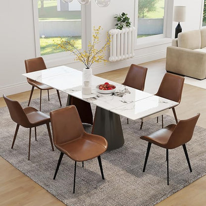 Modern Dining Chairs Set of 6, Upholstered Faux Leather Cushion Seat and Sturdy Metal Legs for Restaurant, Living Room, Grey