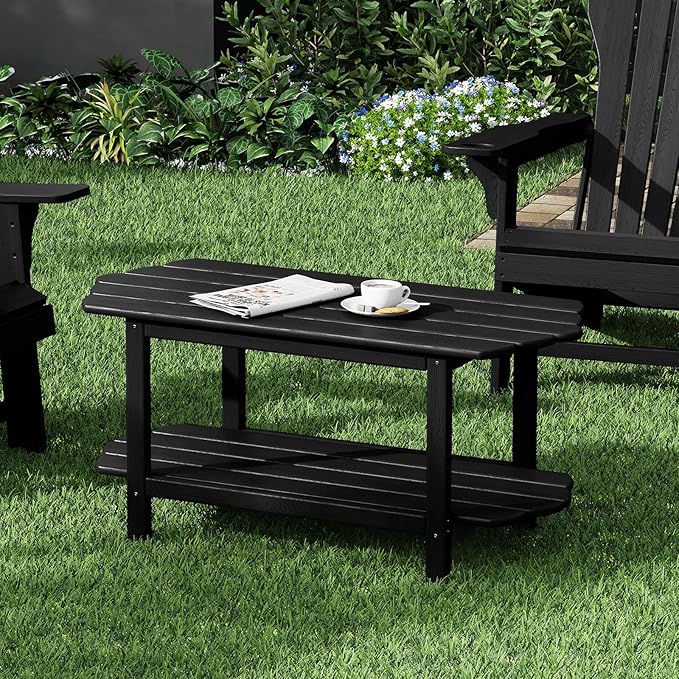 Adirondack Outdoor Patio Table-2 Tier Black Coffee Table Irregular Outside Table for Backyard Pool